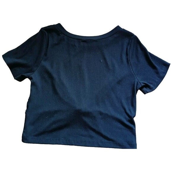 White Birch Ribbed Crop Top Shirt Size XL Black Twisted Front Short Sleeve - Picture 2 of 4